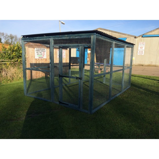 Blue Painted 12ft x 8ft Chicken/Cat Run – Waterproof Roof |16G Fox-Proof Mesh