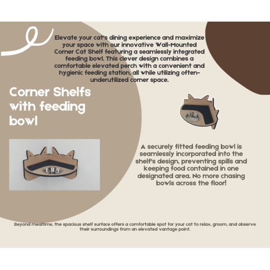 Wall Mounted Corner Shelf With Feeding Bowl for cats