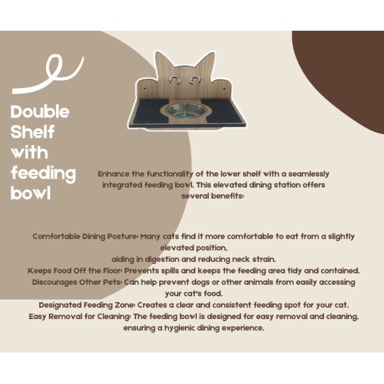 Wall Mounted Double Shelf With Feeding Bowl for cats