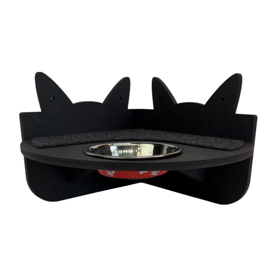 Hand Painted and Natural Indoor Cat Corner Shelf with feeding bowl