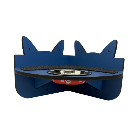 Hand Painted and Natural Indoor Cat Corner Shelf with feeding bowl