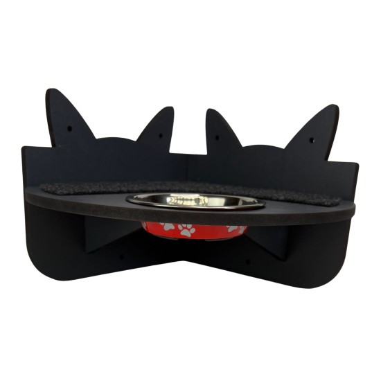 Hand Painted and Natural Indoor Cat Corner Shelf with feeding bowl