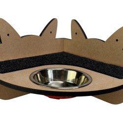 Hand Painted and Natural Indoor Cat Corner Shelf with feeding bowl