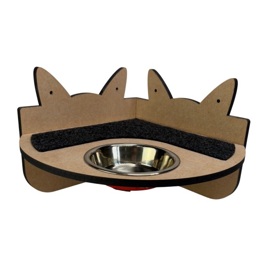 Hand Painted and Natural Indoor Cat Corner Shelf with feeding bowl