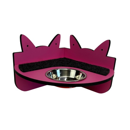 Hand Painted and Natural Indoor Cat Corner Shelf with feeding bowl