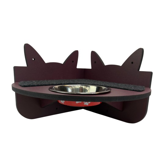 Hand Painted and Natural Indoor Cat Corner Shelf with feeding bowl