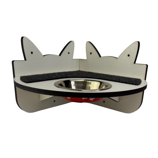 Hand Painted and Natural Indoor Cat Corner Shelf with feeding bowl