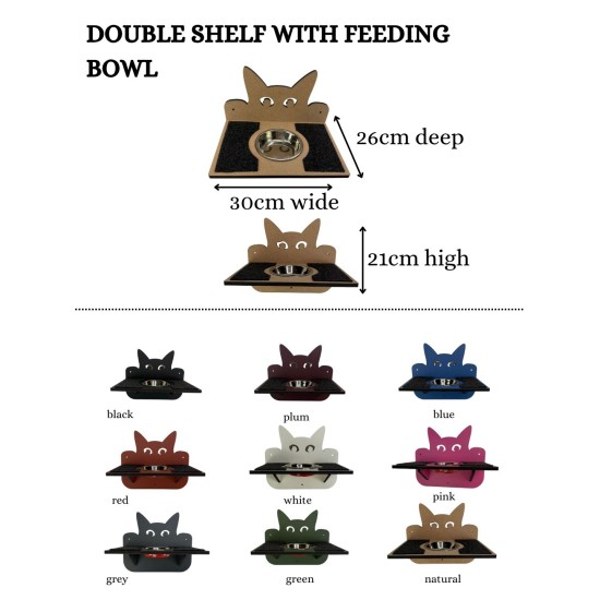 Hand Painted and Natural Double Shelf with Feeding Bowl