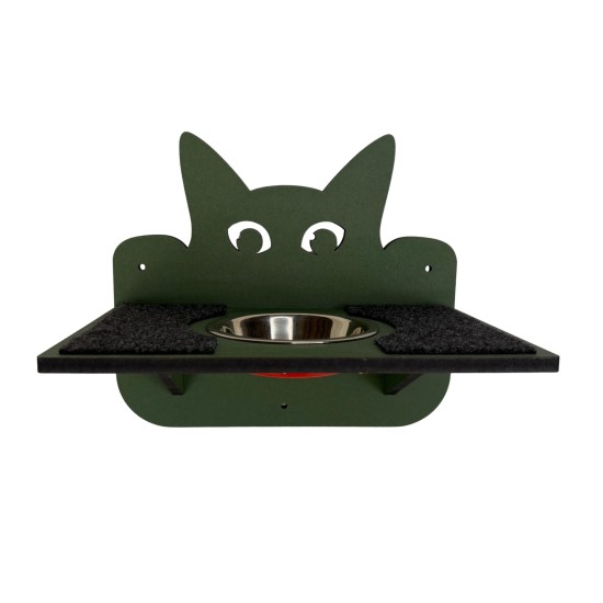 Hand Painted and Natural Double Shelf with Feeding Bowl