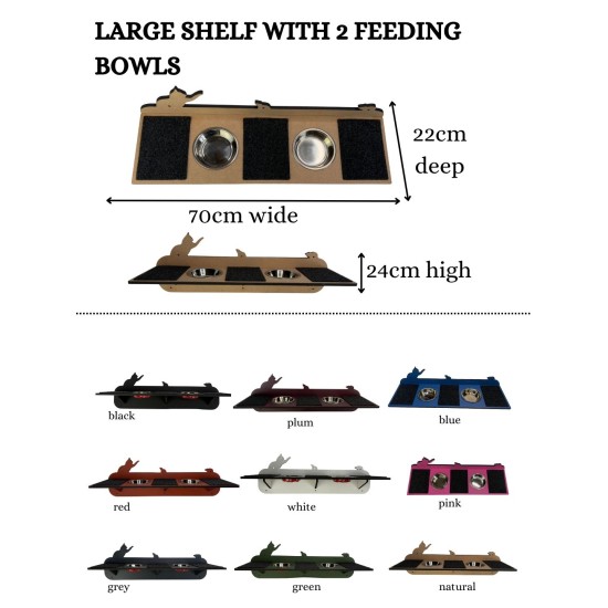 Hand Painted and Natural Indoor Cat Large Shelf with 2 feeding bowls