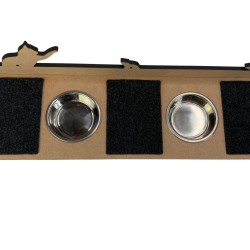 Hand Painted and Natural Indoor Cat Large Shelf with 2 feeding bowls