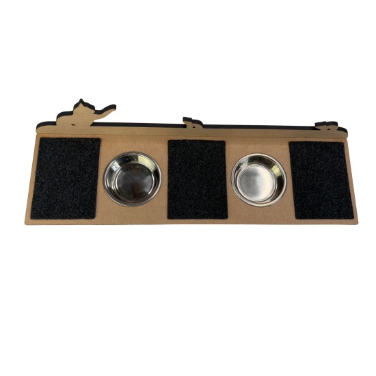 Hand Painted and Natural Indoor Cat Large Shelf with 2 feeding bowls