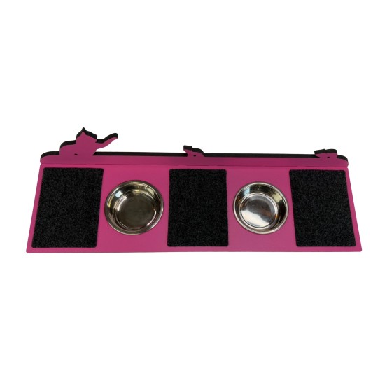 Hand Painted and Natural Indoor Cat Large Shelf with 2 feeding bowls