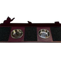 Hand Painted and Natural Indoor Cat Large Shelf with 2 feeding bowls