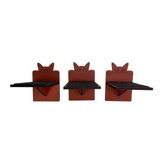 Hand Painted and Natural Cat Small shelves pack of 3