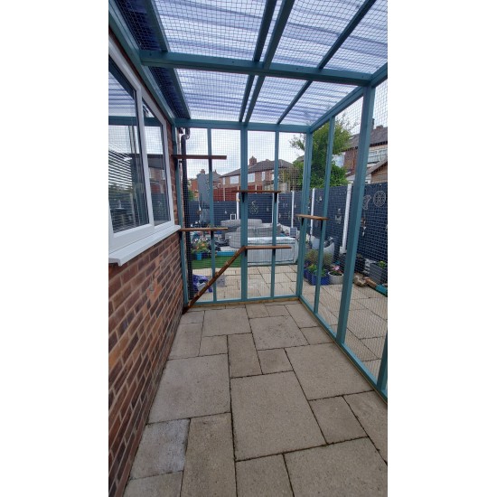 6ft x 9ft x 7ft5" Catio / Cat Lean to Waterproof Roof Painted Blue