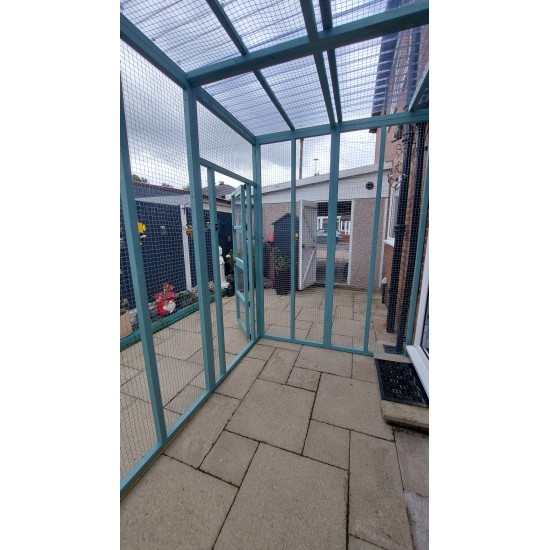 6ft x 9ft x 7ft5" Catio / Cat Lean to Waterproof Roof Painted Blue