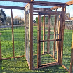 Cat Run With Raised Sleeping Box 6FT x 9FT Internal safety door